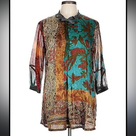 Beate Heymann Multicolor Bohemian Silk Blouse Size 4 - Picture 1 of 9